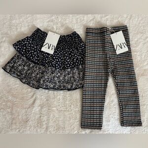 Both for $18 Zara Kids Navy Floral Tiered Skirt & Plaid Leggings Set